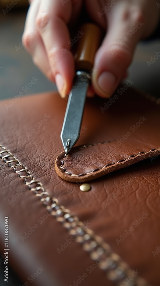 Close-Up of Precise Leather Hand Stitching Showcasing Detailed Craftsmanship Close-Up of Precise Leather Hand Stitching Showcasing Detailed Craftsmanship