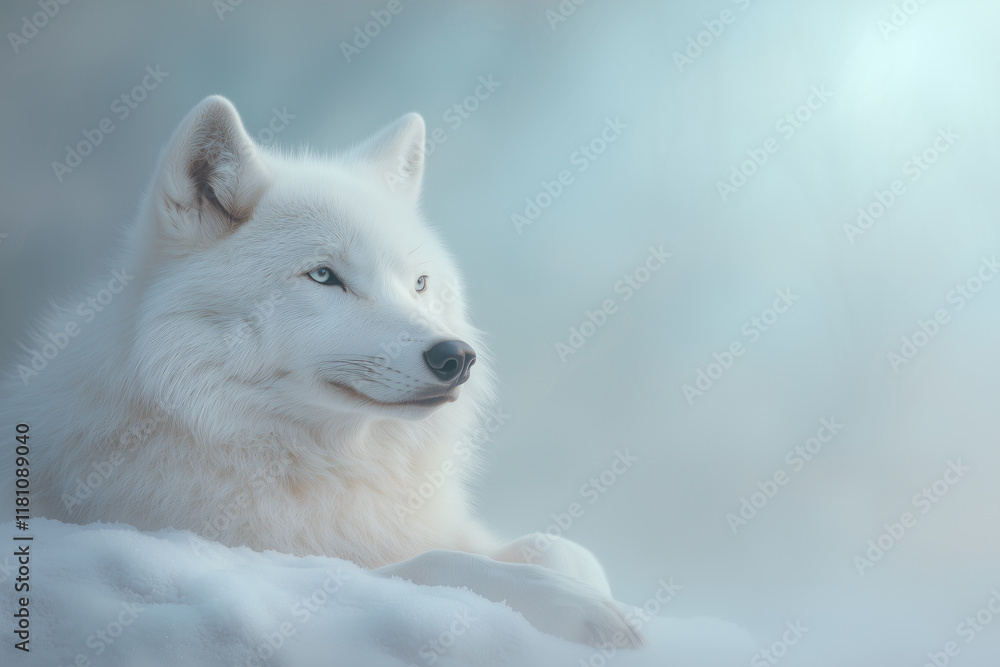 Obraz premium Portrait of a beautiful white wolf in the winter forest.
