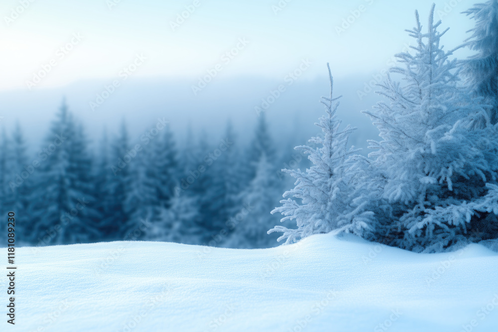 Beautiful winter landscape with snow covered fir trees. Blue toned Beautiful winter landscape with snow covered fir trees. Blue toned