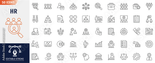 Human resources line icon set. Editable stroke. Employee, work, business, organization structure, industry, cycle economy, hr. Vector illustration