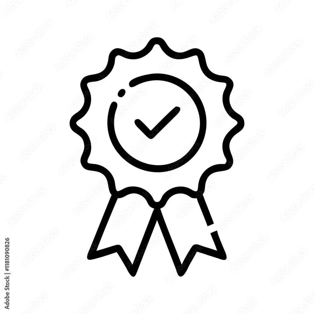 Vector Illustration of a Quality Approved Badge, Rosette Stamp Icon Vector Design. Quality or approved medal with tick. Guaranty certificate medal with approved check, isolated on white vector. Vector Illustration of a Quality Approved Badge, Rosette Stamp Icon Vector Design. Quality or approved medal with tick. Guaranty certificate medal with approved check, isolated on white vector.