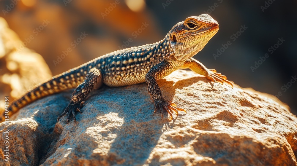A Desert Lizard Basking in the Golden Sunlight on a Rocky Outcrop A Desert Lizard Basking in the Golden Sunlight on a Rocky Outcrop
