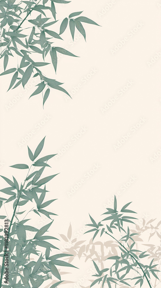 Obraz premium Soft green bamboo leaves against light background create serene atmosphere