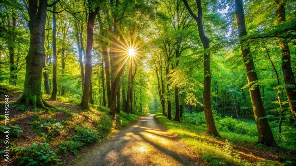 Obraz premium Stunning Summer Woods: Blue Sky, Sunny Day, Low Light Photography