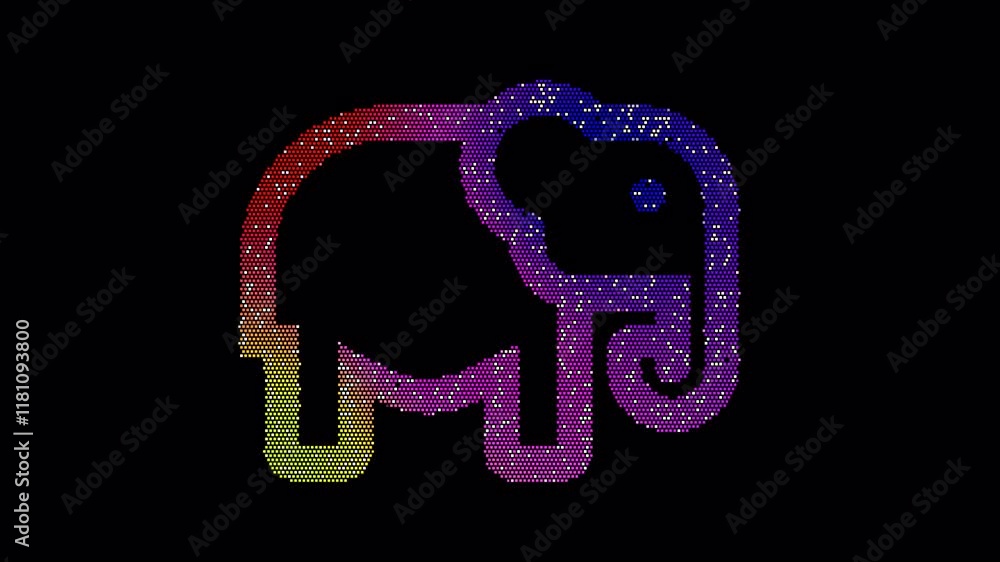 Icon elephant is made up of LED square shapes that shimmer and flicker. There are black dead diodes. In-Out looped. Alpha BW at the end Icon elephant is made up of LED square shapes that shimmer and flicker. There are black dead diodes. In-Out looped. Alpha BW at the end
