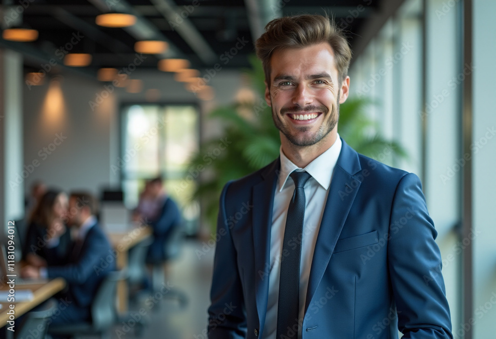 Smiling Businessman in Modern Office Environment Smiling Businessman in Modern Office Environment