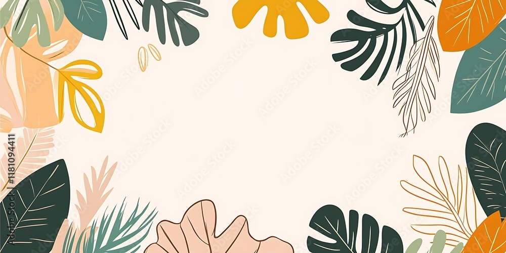 Fototapeta premium Tropical leaf border design, nature background, blank space, invitation template.