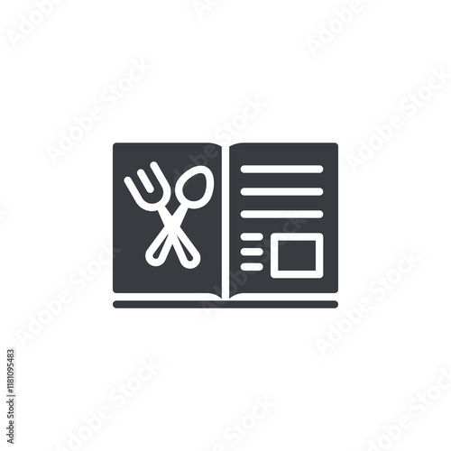 A cookbook with a spoon and fork crossed vector icon