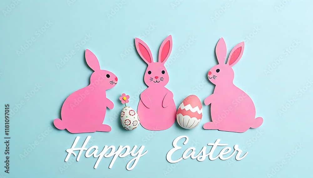 Happy easter paperwork.Greeting card,Easter preparation,Easter bunnies with easter eggs, Pink paper cut Easter bunnies, eggs, easter celebration, banner, poster for website, created with generative ai Happy easter paperwork.Greeting card,Easter preparation,Easter bunnies with easter eggs, Pink paper cut Easter bunnies, eggs, easter celebration, banner, poster for website, created with generative ai