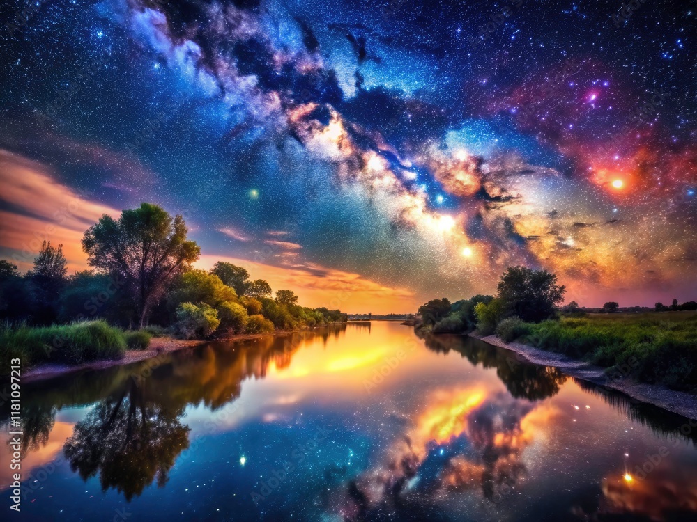 Surreal Milky Way River Photography: Celestial Dreamscape, Night Sky Reflection, Starry Galaxy, Cosmic River, Astral Waterscape Surreal Milky Way River Photography: Celestial Dreamscape, Night Sky Reflection, Starry Galaxy, Cosmic River, Astral Waterscape
