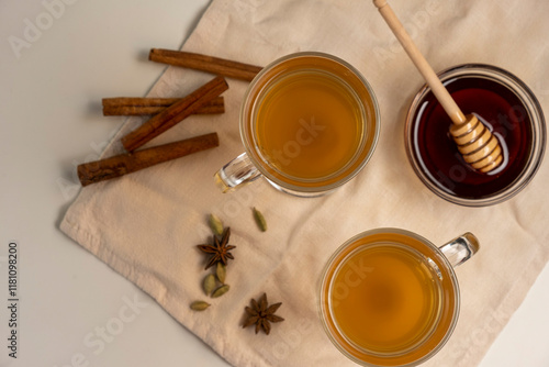 Sbiten traditional slavic drink. Homemade drink with cinnamon and other spices. photo