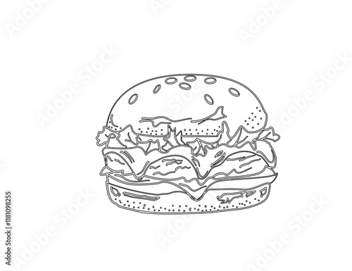 hand drawn illustration of a burger. Set of hand drawn hamburger, burger. Set of doodle style hamburger, burger. Vector illustration