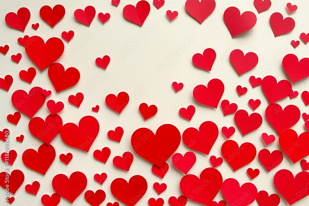 Valentine's day background with red paper hearts on white background. Generative AI Valentine's day background with red paper hearts on white background. Generative AI
