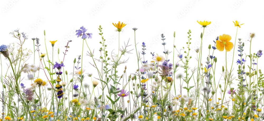 Fototapeta premium PNG Colorful wildflowers on white background