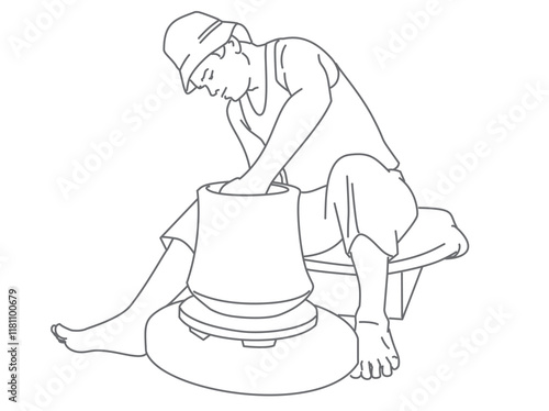 a man making pottery on a spinning pottery whee