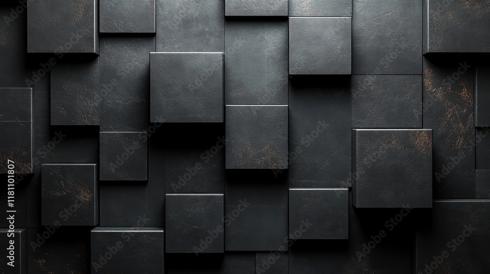 Abstract Dark Cubes Background: A 3D Render of Textured Black Squares Abstract Dark Cubes Background: A 3D Render of Textured Black Squares