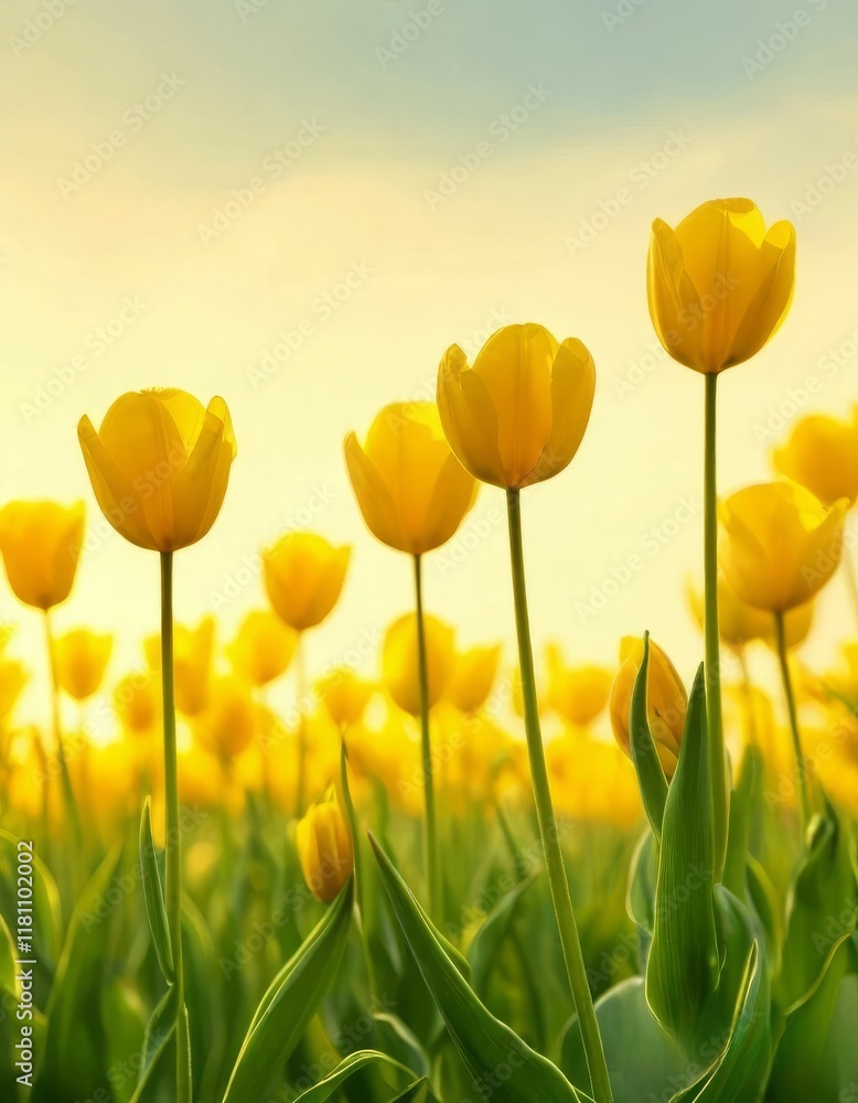 Obraz premium tulips on a warm abstract yellow background