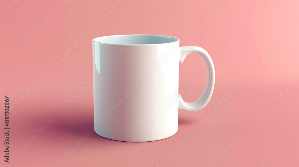 A plain white mug against a soft pink background. A plain white mug against a soft pink background.