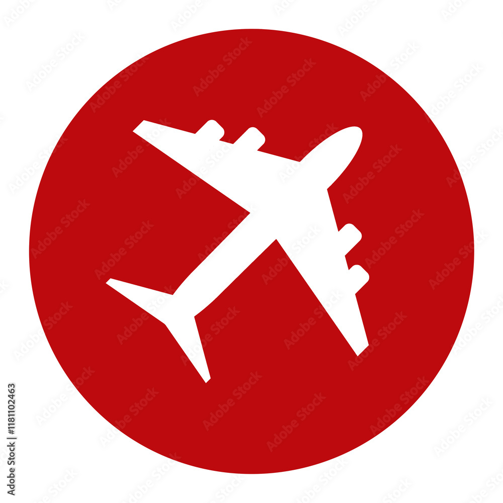 Red Airplane Icon Isolated on White Red Airplane Icon Isolated on White