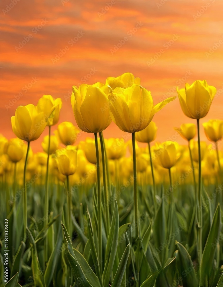 tulips , set against a fiery orange background tulips , set against a fiery orange background