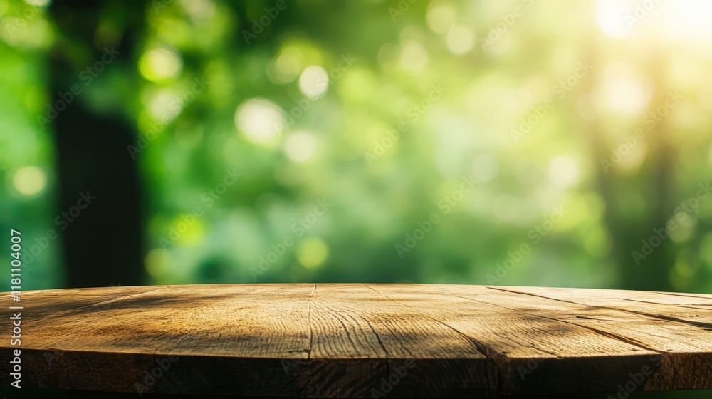 A rustic wooden table is set against a softly blurred green background, ideal for showcasing products, food, or outdoor themes, Perfect for marketing, social media, or blog content, A rustic wooden table is set against a softly blurred green background, ideal for showcasing products, food, or outdoor themes, Perfect for marketing, social media, or blog content,