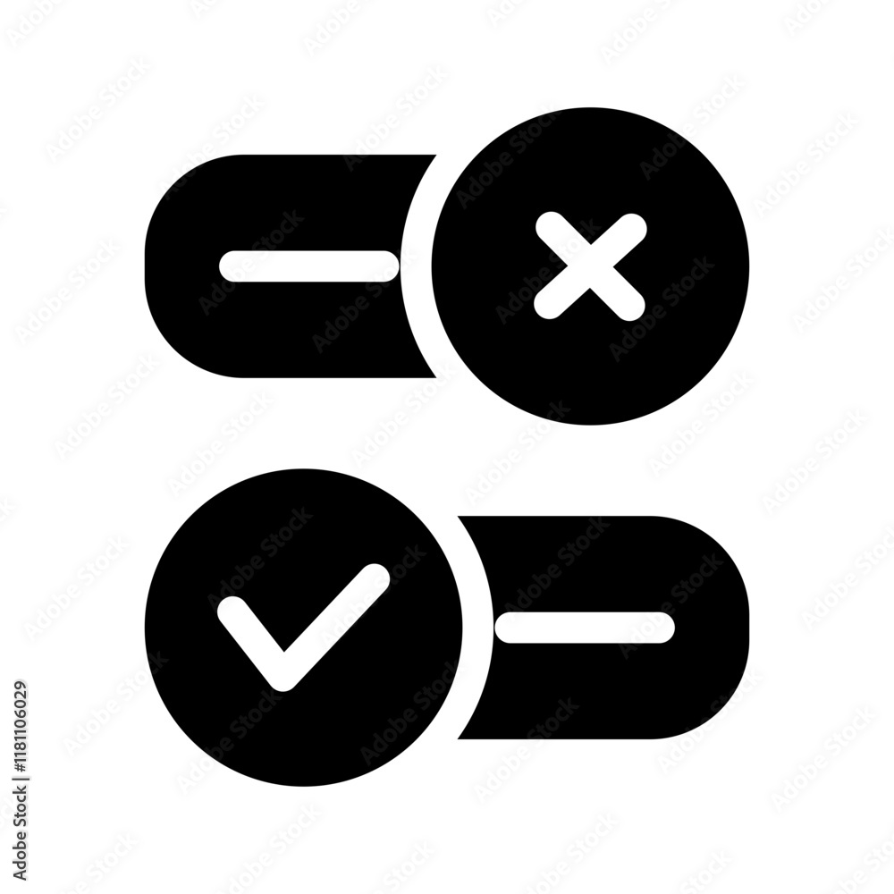 Obraz premium Minimalist toggle solid icon featuring a sleek, modern design. Perfect for user interface elements, navigation controls, and settings. Simple, versatile, and ideal for digital or web applications.