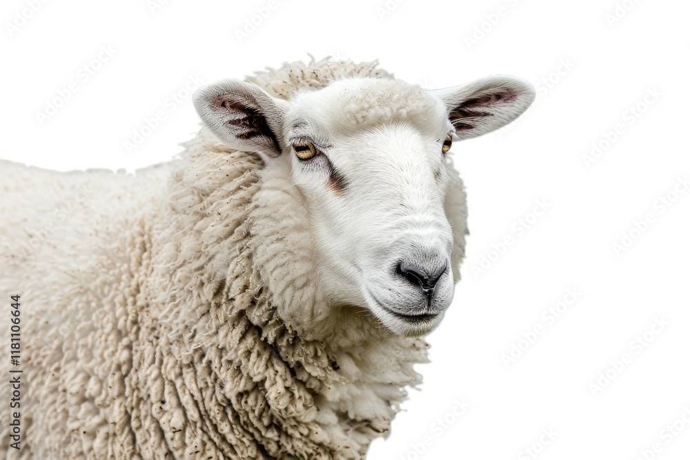 Sharp Picture of Fluffy White Sheep Portrait on Clear Background Sharp Picture of Fluffy White Sheep Portrait on Clear Background