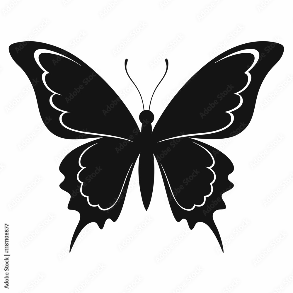 Minimalist Black and White Butterfly Silhouette Vector Minimalist Black and White Butterfly Silhouette Vector