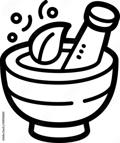 Mortar and pestle doodle vector icon and illustration