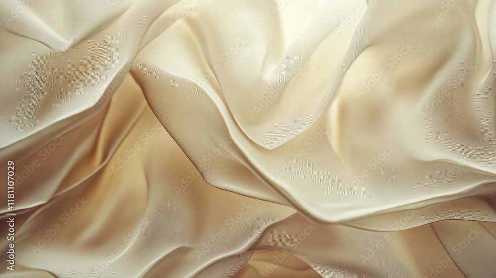 Obraz premium Soft, flowing beige fabric with elegant drapes and folds, illuminated by warm light.