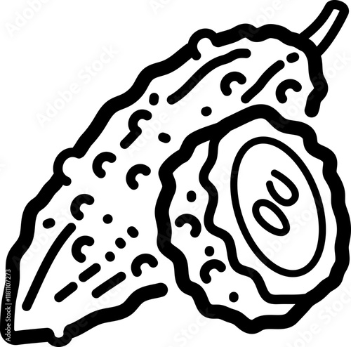 Bitter melon doodle vector icon and illustration