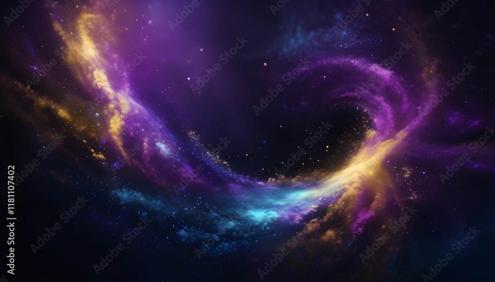 Fototapeta premium Cosmic Swirl: A Celestial Dance of Purple, Gold, and Blue Nebulae