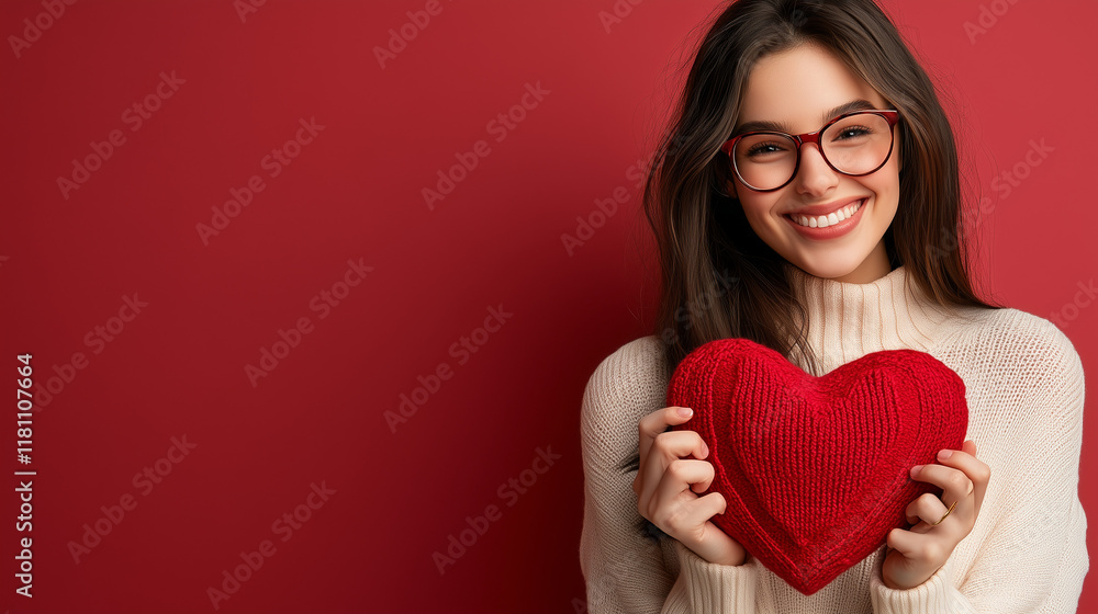 A young smiling girl holding a red heart in her hand with love and affection, concept of celebrating Valentine's Day
A young smiling girl holding a red heart in her hand with love and affection, concept of celebrating Valentine's Day