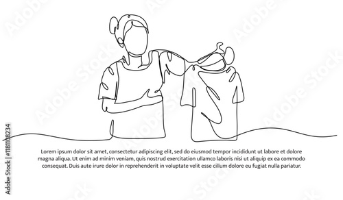 Continuous one line design of laundry model. Minimalist style vector illustration on white background.