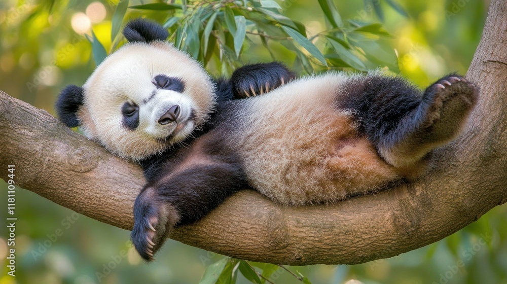 Obraz premium Adorable Panda Napping on a Branch