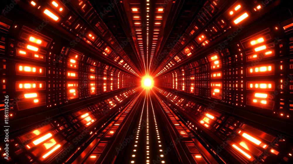 Red Glowing 3D Tunnel Background