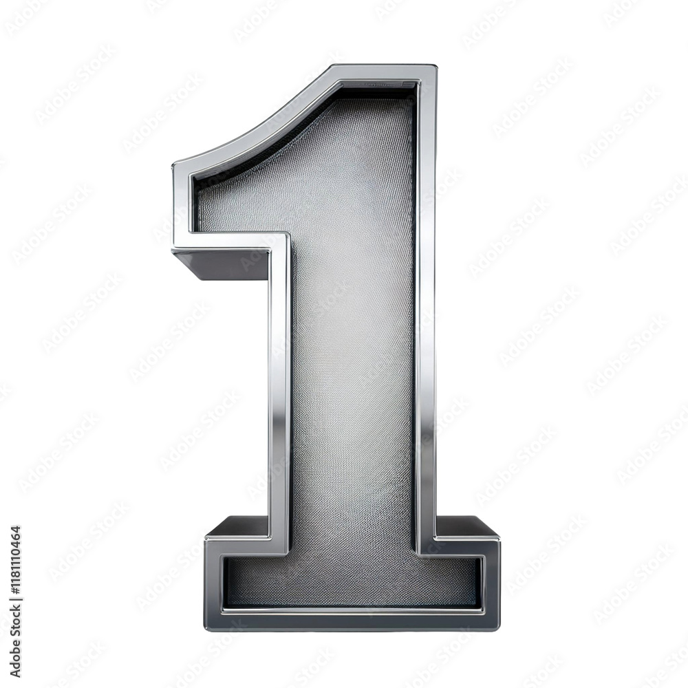 3D Silver Number 1 Isolated on White Background, Cut Out 3D Silver Number 1 Isolated on White Background, Cut Out