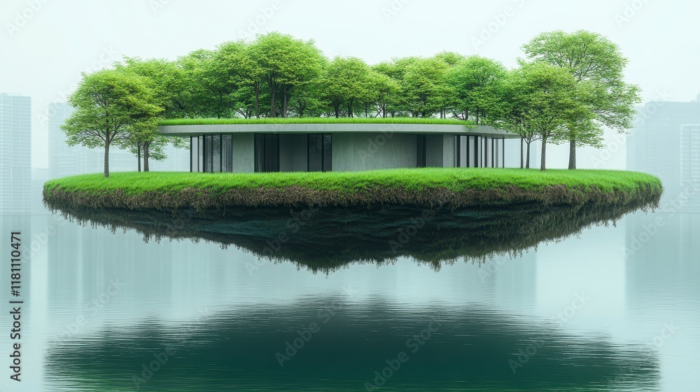 Fototapeta premium Futuristic eco-friendly house on a floating island.