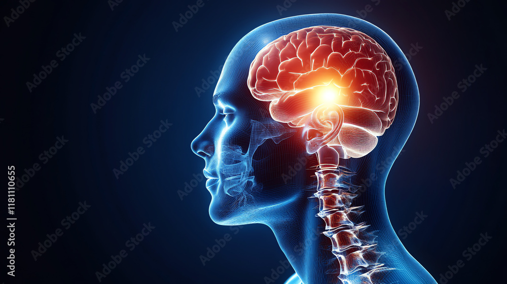 Glowing brain scan in profile view. Essential for neuroscience and brain research concepts. Glowing brain scan in profile view. Essential for neuroscience and brain research concepts.