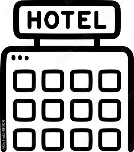 Hotel doodle vector icon and illustration