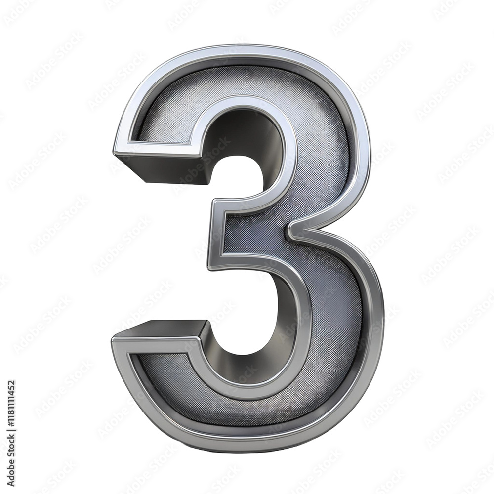 3D Silver Number 3 Isolated on White Background, Cut Out 3D Silver Number 3 Isolated on White Background, Cut Out