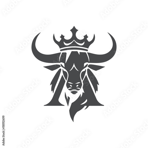 Creative Minimalist Iconic Letter A And Bull King Logo Design Silhouette Vector Illustration