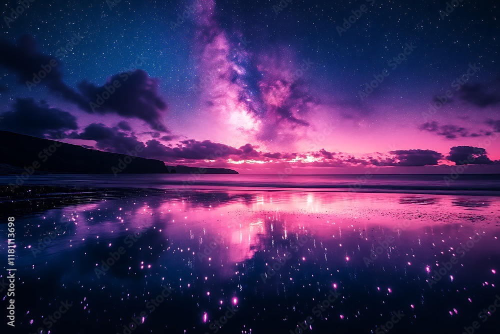 Obraz premium Celestial Sunset Reflecting on Calm Ocean Waters