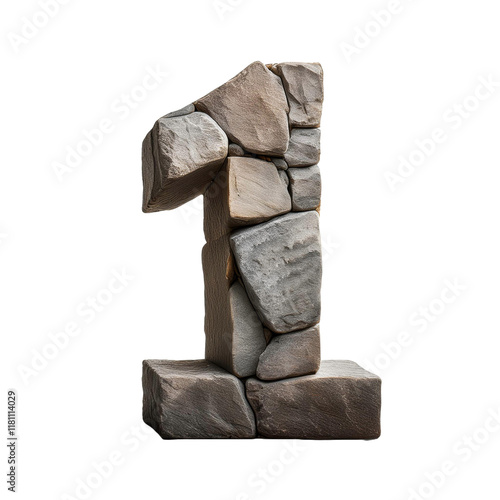 3D StoneTextured Number 1 Isolated on White Background, Cut Out photo