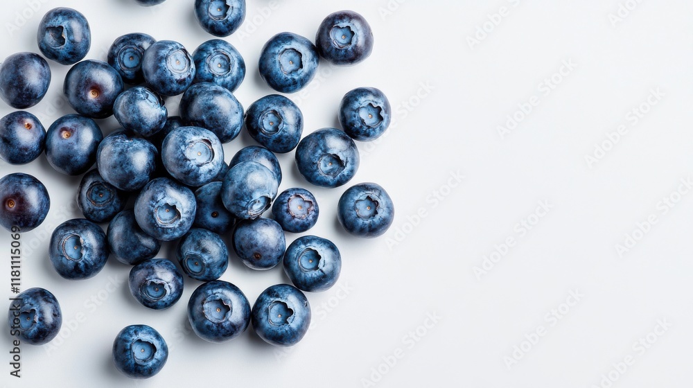A handful of blueberries scattered across a clean white background, isolated for contrast A handful of blueberries scattered across a clean white background, isolated for contrast