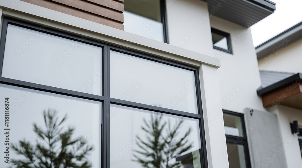Modern Home Exterior with Large Multi-Pane Window Modern Home Exterior with Large Multi-Pane Window