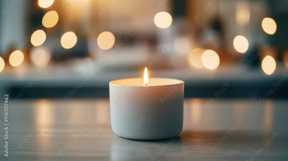 A softly glowing candle sits on a wooden surface, surrounded by warm, blurred lights, creating a cozy and inviting atmosphere. A softly glowing candle sits on a wooden surface, surrounded by warm, blurred lights, creating a cozy and inviting atmosphere.