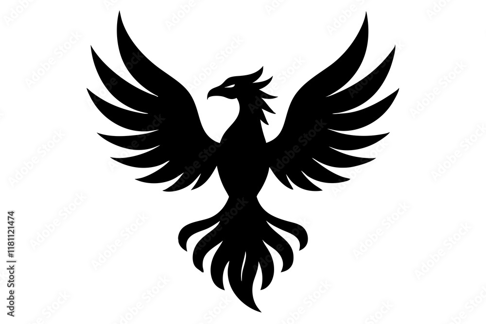 Fototapeta premium phoenix bird black silhouette vector, Simple silhouette Design vector icon with white background.