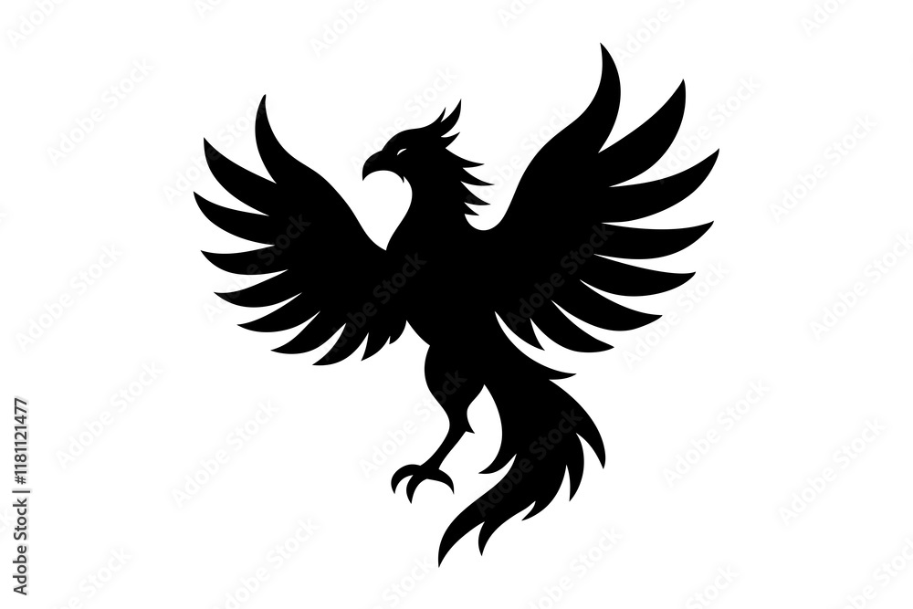 Obraz premium phoenix bird black silhouette vector, Simple silhouette Design vector icon with white background.
