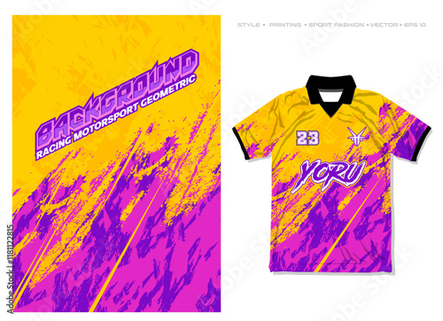 grunge brush sporty sublimation jersey design vector abstract background bright car decal wrap splash paint purple yellow